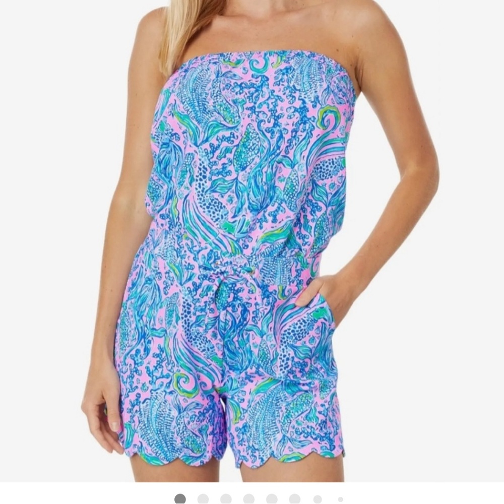 Lilly Pulitzer Strapless Paisley Romper in Pink, Blue & Green